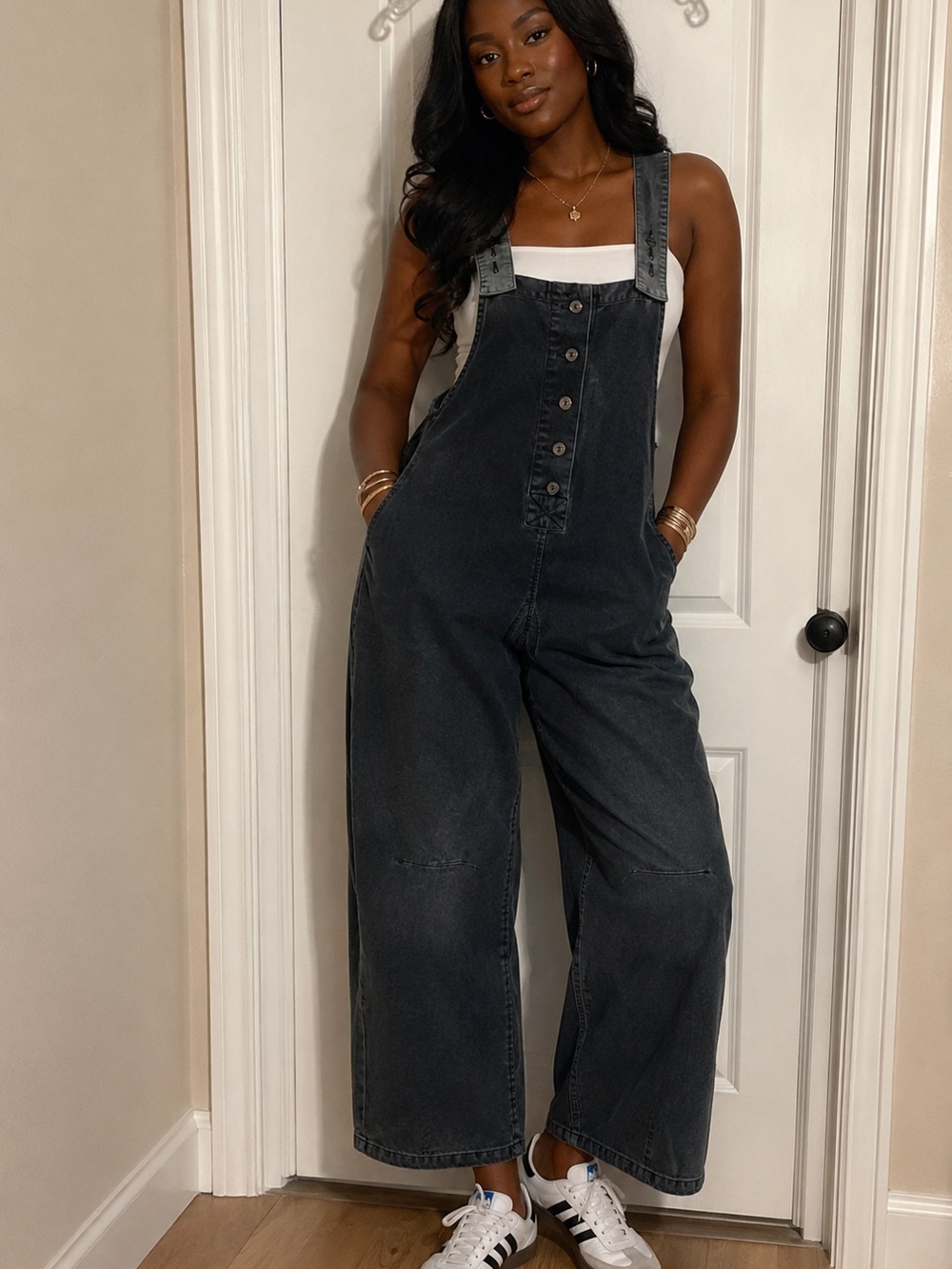 Washed Dark Blue Denim Overall Jumpsuit
